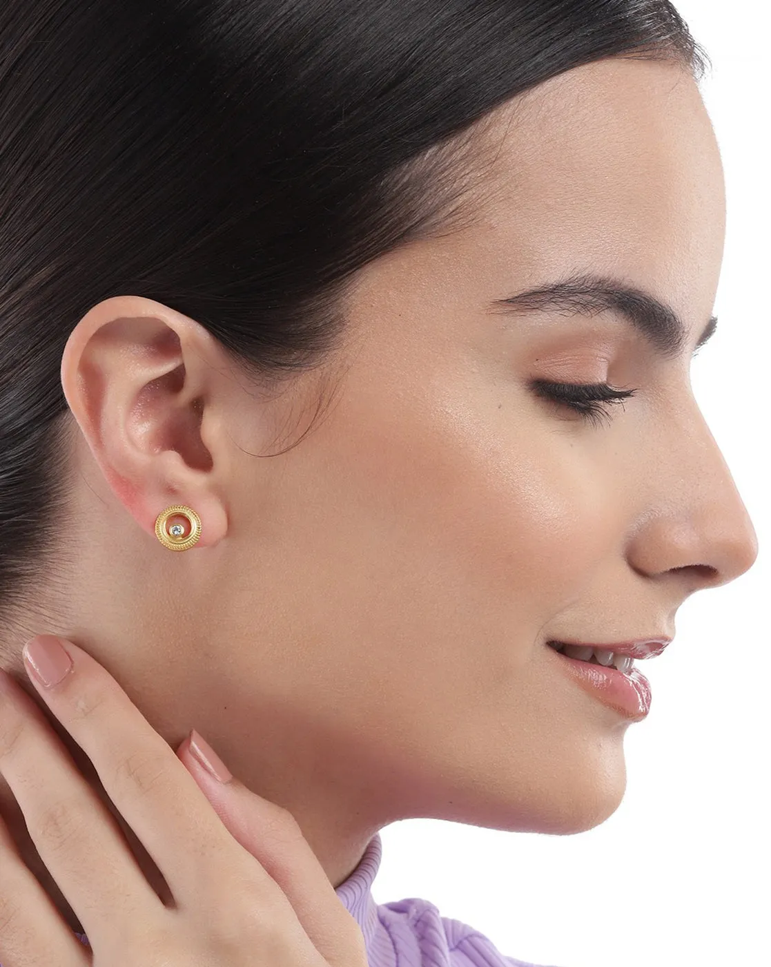 18kt Gold Plated with CZ Circular Stud Earring for women