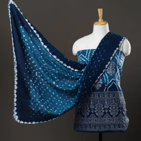 Blue - 3pc Satin Cotton Kutch Bandhani Dress Material 51