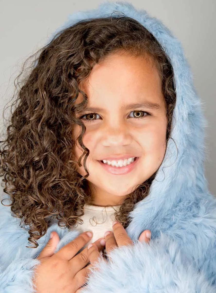 Children's Blue Knitted Rabbit Fur Jacket with Hood