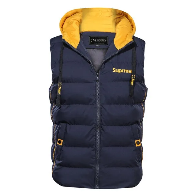New Spring Autumn Sleeveless Jacket for Men Fashion Warm Cotton Padded Hooded Parkas Male Winter Vest Mens Work Vests Waistcoat