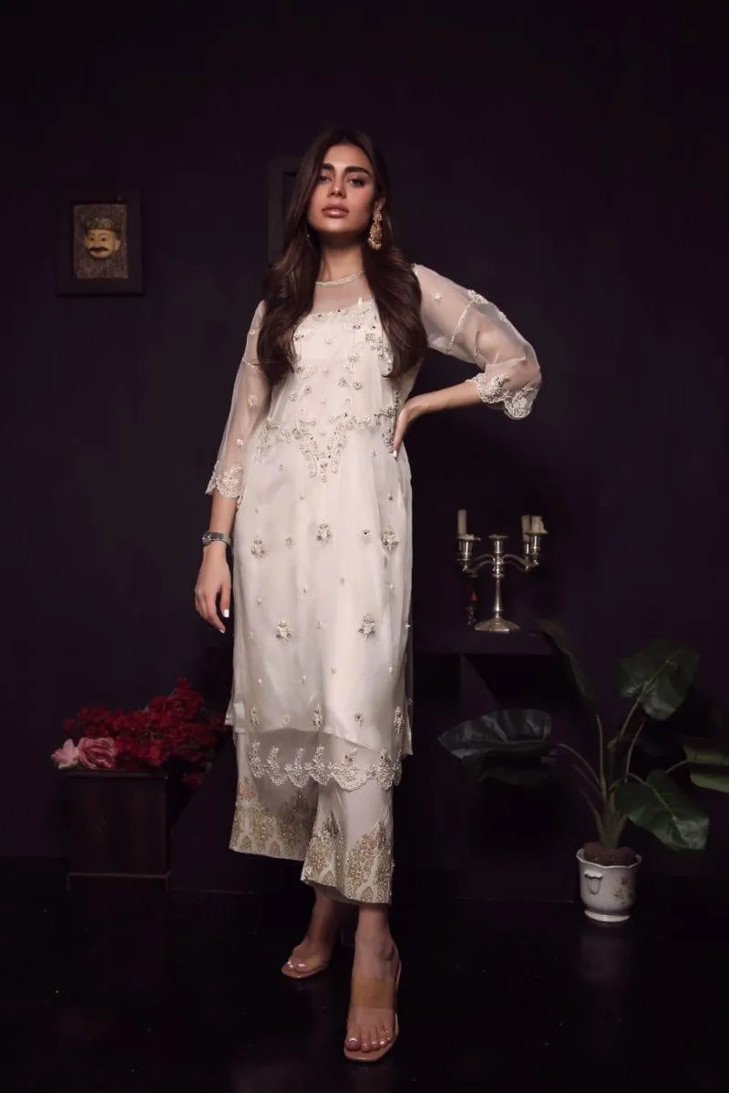 Sadia Aamir - Cream Roya - Organza - 3 Piece