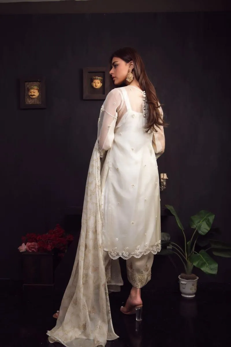 Sadia Aamir - Cream Roya - Organza - 3 Piece