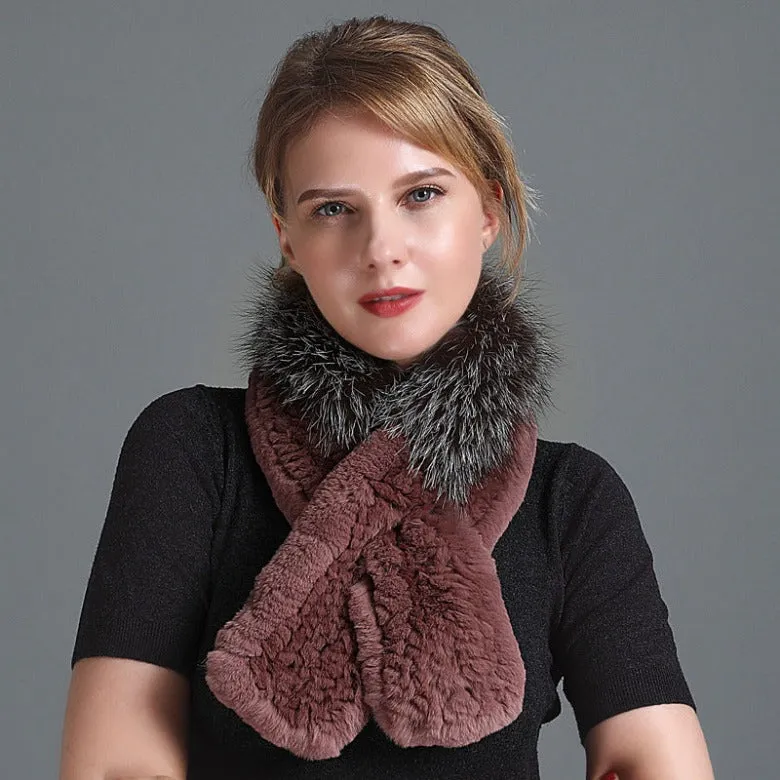 Winter Rex Rabbit Fur Scarf Women's Woven Thickening Warm Fox Fur Scarf