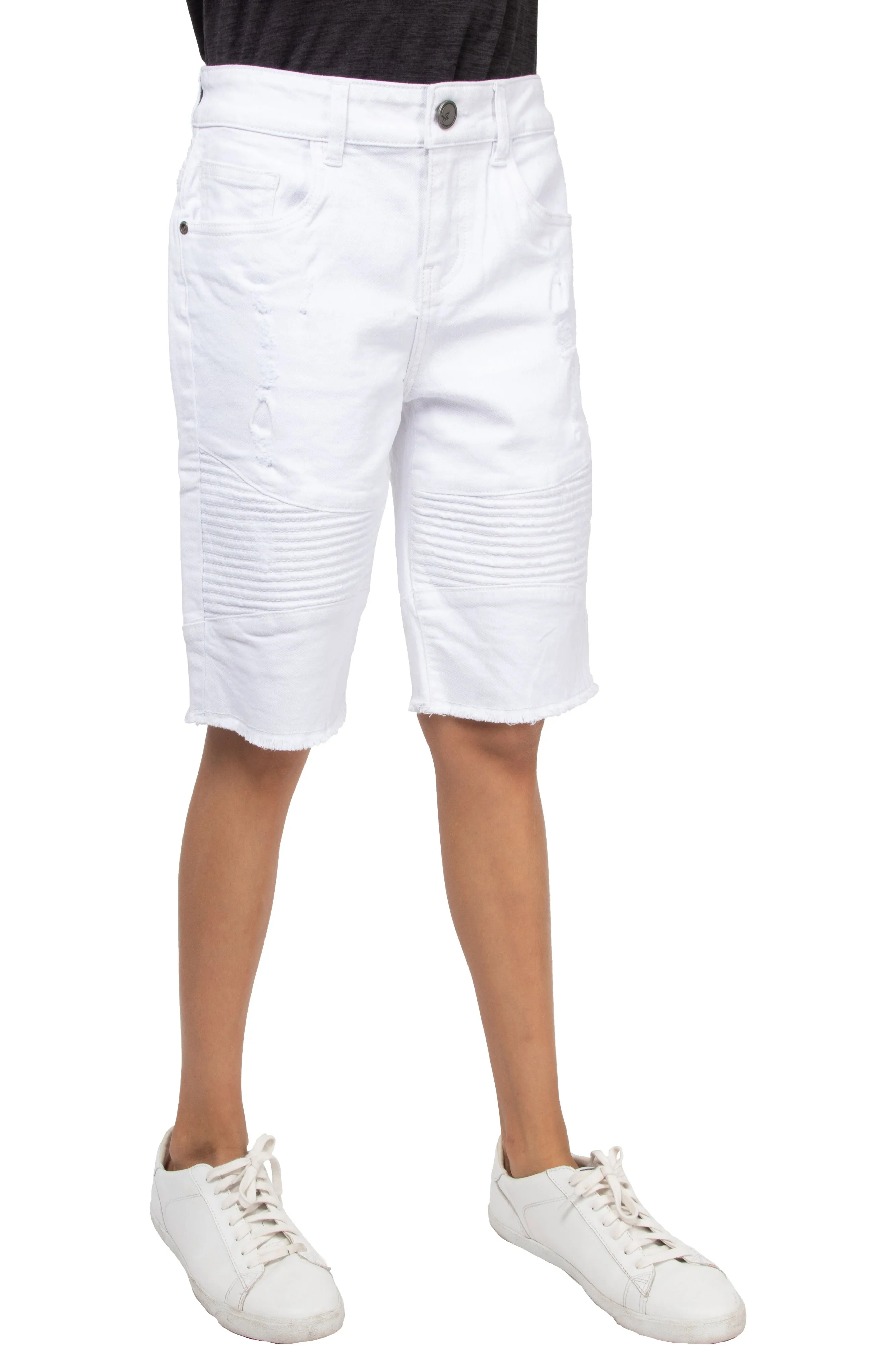 X RAY Kids Moto Biker Jean Shorts Slim Fit Boys Denim Shorts Stretch Washed Distressed
